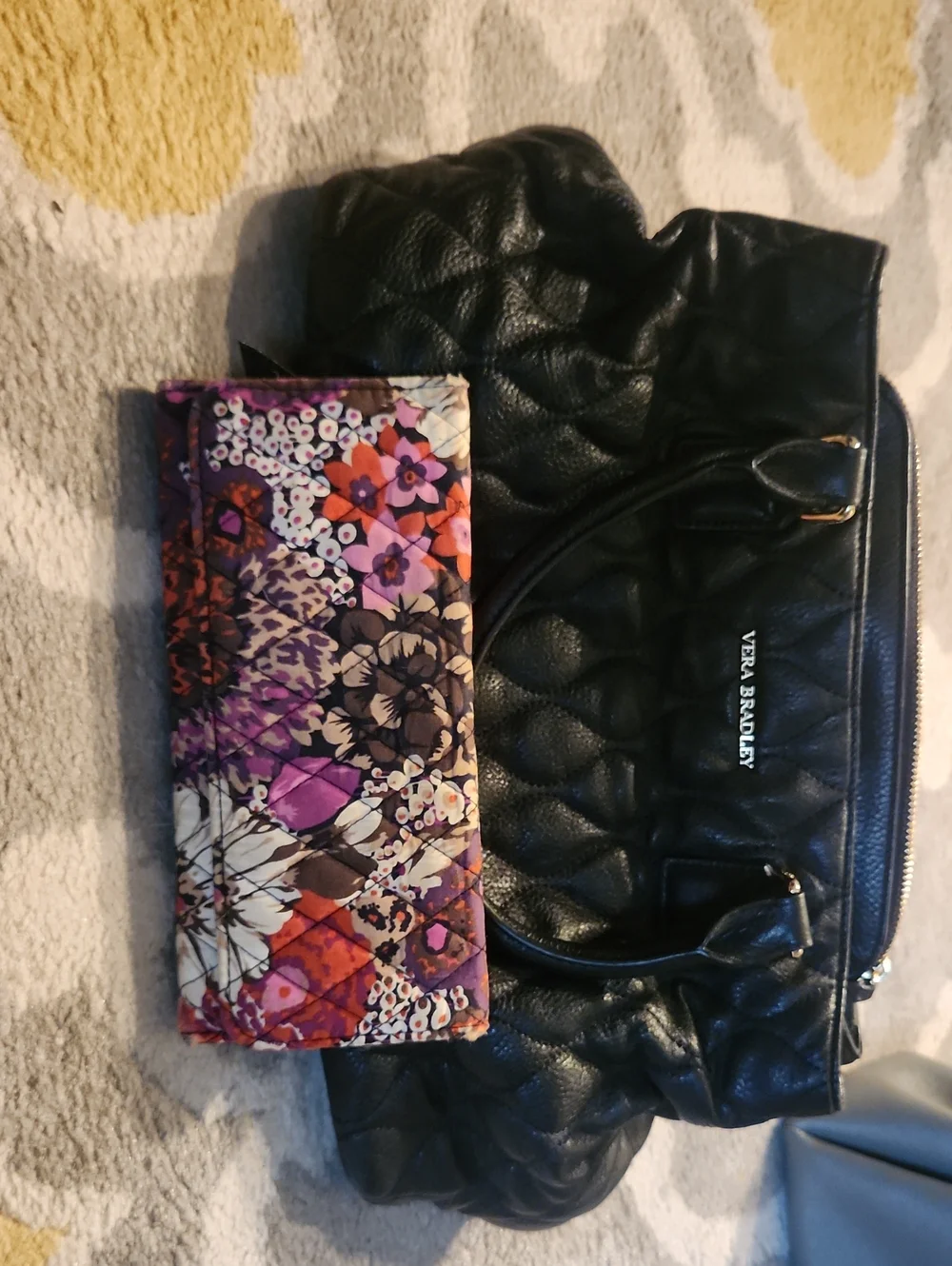 Vera Bradley Black Quilted Tote with Multicolor Floral Wallet